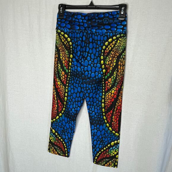 InkNBurn‎ Chameleon Print Crop Leggings Size 0 Blue Red Yellow Orange Capri - Picture 2 of 9